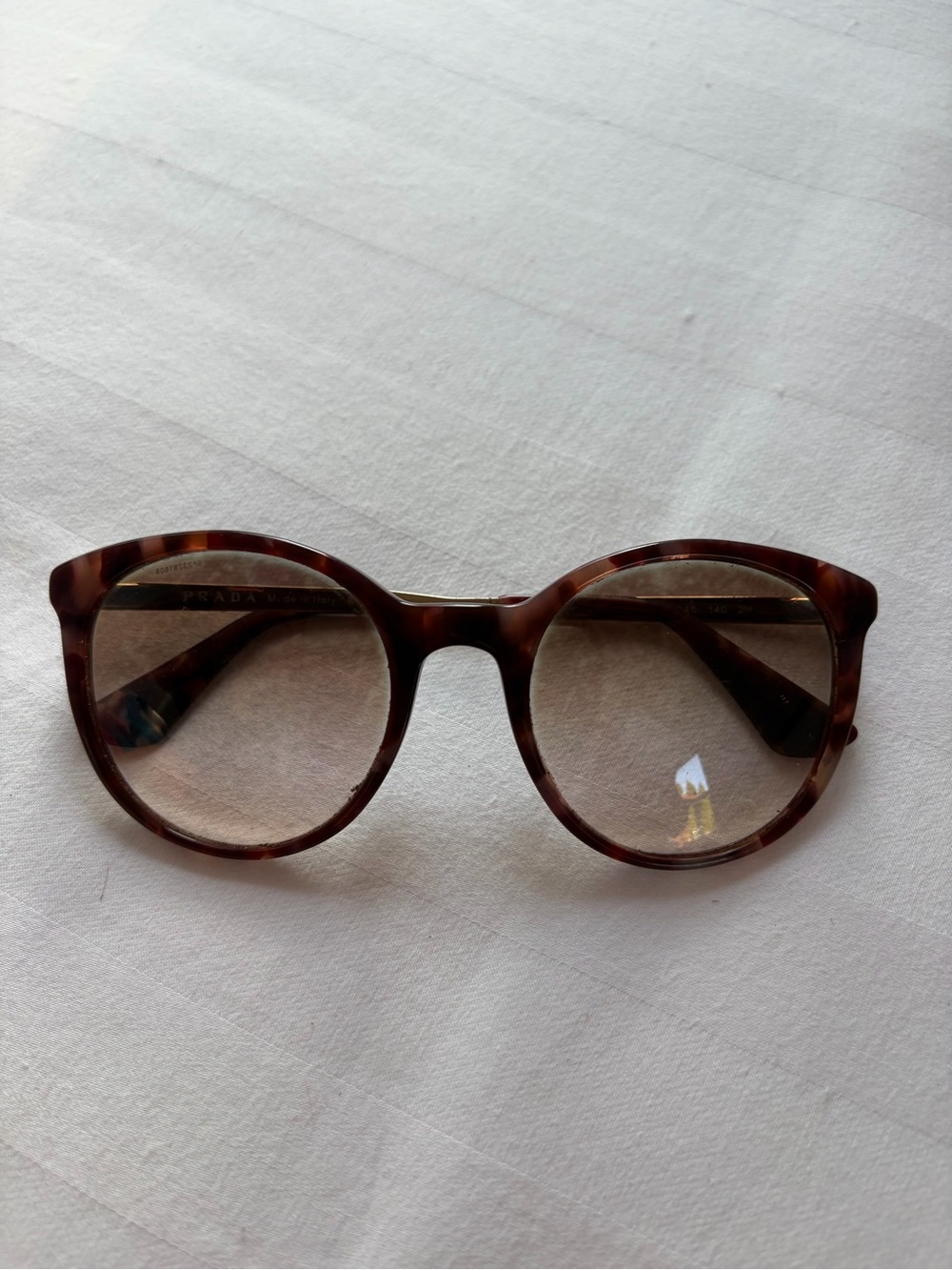 Prada SPR 17S Tortoise Round Sunglasses Brown Gradient Italy